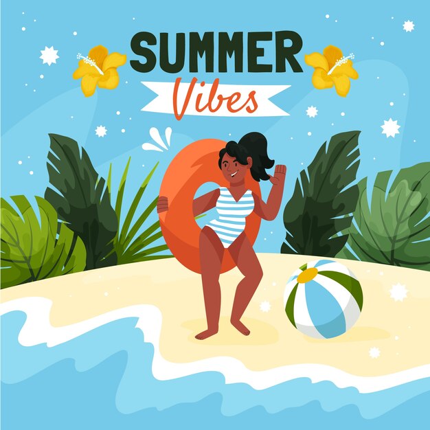 Ilustración de vibraciones de verano planas dibujadas a mano