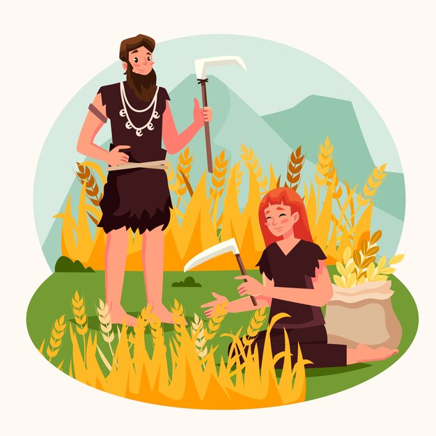 Ilustración de vida paleolítica de diseño plano