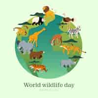 Vector gratuito ilustración de vida silvestre del mundo plano con flora y fauna