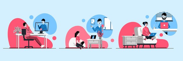 Ilustración de videoconferencia de amigos dibujados a mano plana