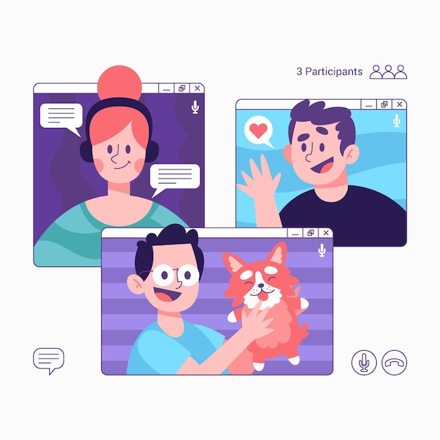 Vector gratuito ilustración de videollamadas de amigos con teléfono