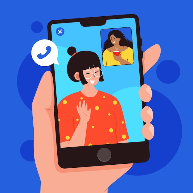 Vector gratuito ilustración de videollamadas de amigos en teléfonos