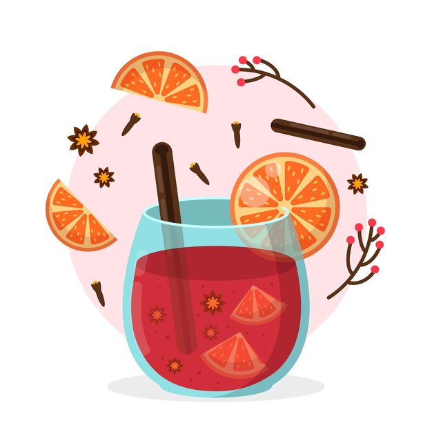 Ilustración de vino caliente caliente navideño plano