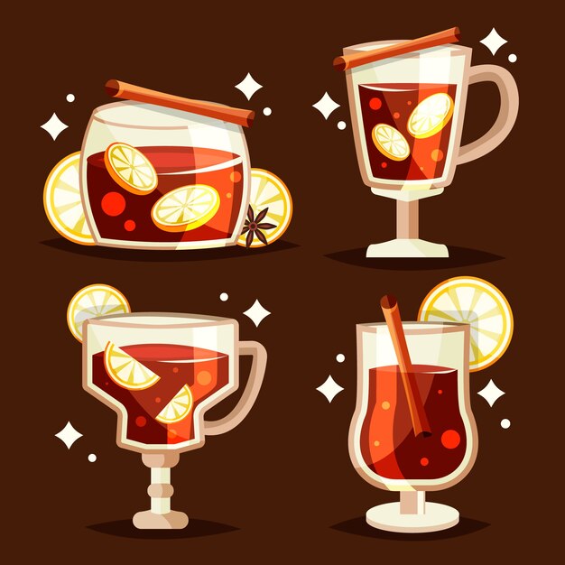 Ilustración de vino caliente caliente navideño plano