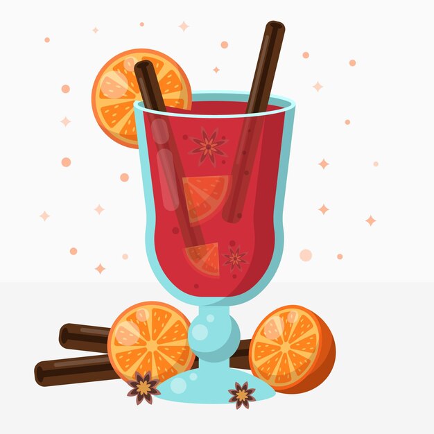 Ilustración de vino caliente de navidad plana