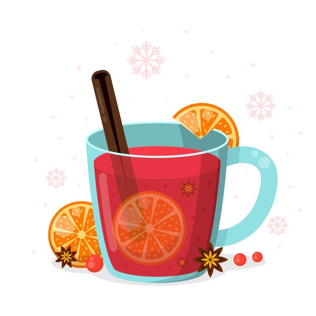 Ilustración de vino caliente de navidad plana