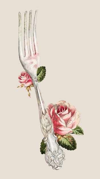 Ilustración vintage de vector de tenedor de plata, remezclada de la obra de arte de Ludmilla Calderon