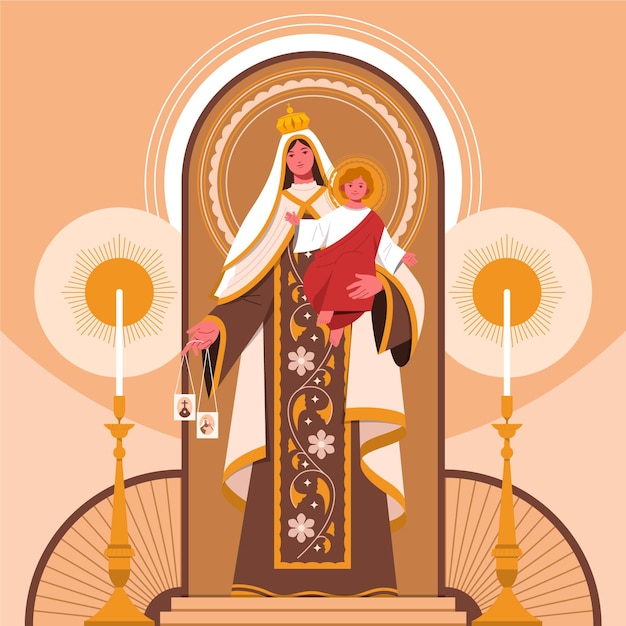 Ilustración de la virgen del carmen