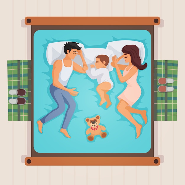 Vector gratuito ilustración de la vista superior de la familia para dormir