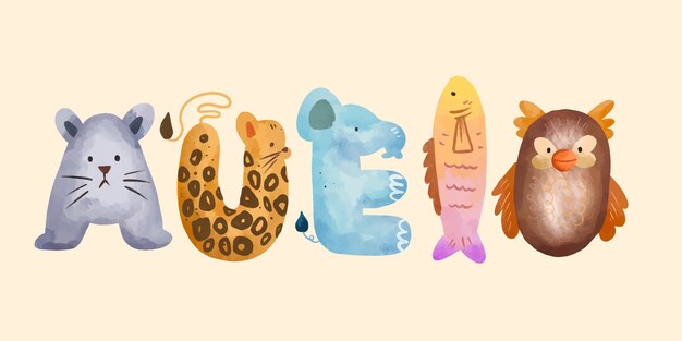Ilustración de vocales acuarela