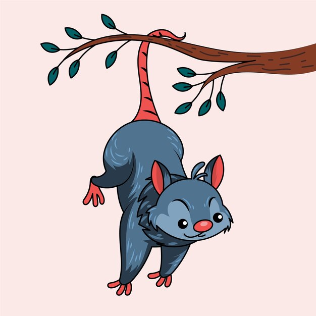 Ilustración de zarigüeya de dibujos animados dibujados a mano