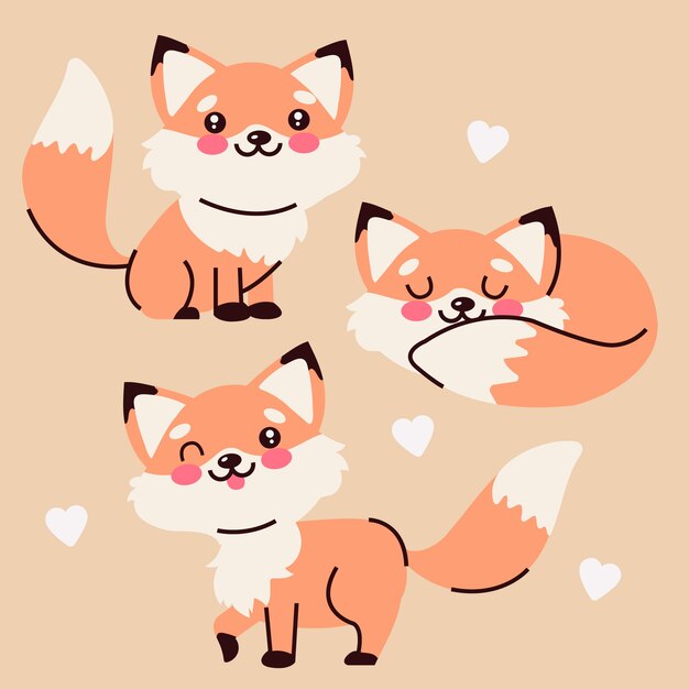 Ilustraciones de animales kawaii dibujados a mano