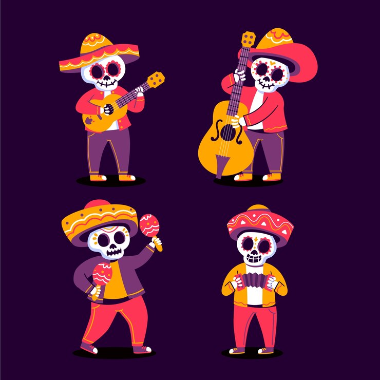 Vector gratuito ilustraciones en caracteres planos para la celebración del día de los muertos
