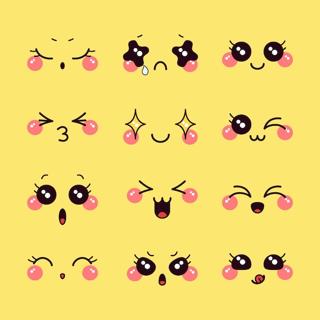 Vector gratuito ilustraciones de caras kawaii dibujadas a mano