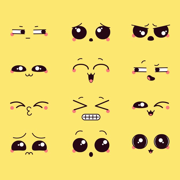Ilustraciones de caras kawaii dibujadas a mano
