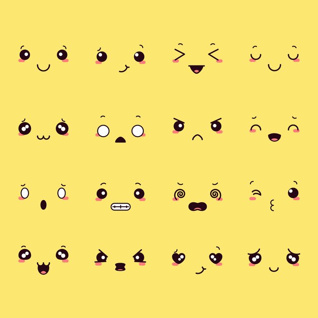 Ilustraciones de caras kawaii dibujadas a mano