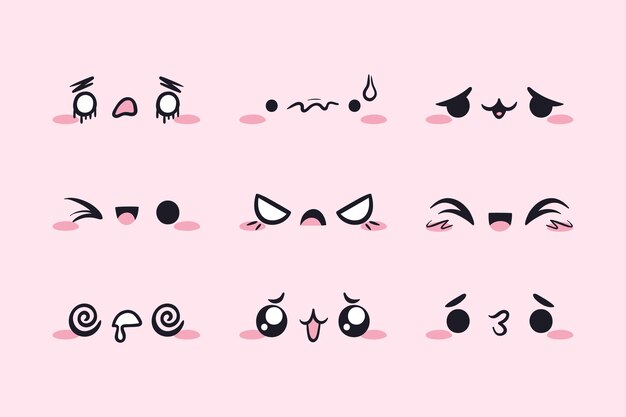 Ilustraciones de caras kawaii dibujadas a mano