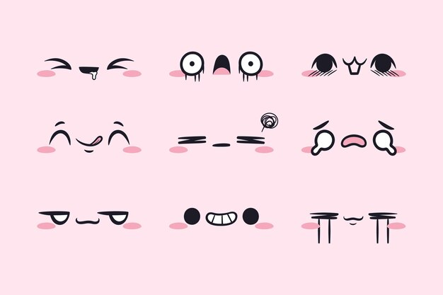 Ilustraciones de caras kawaii dibujadas a mano