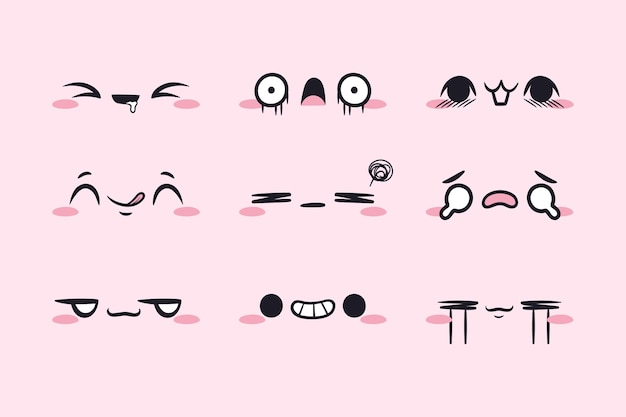 Ilustraciones de caras kawaii dibujadas a mano