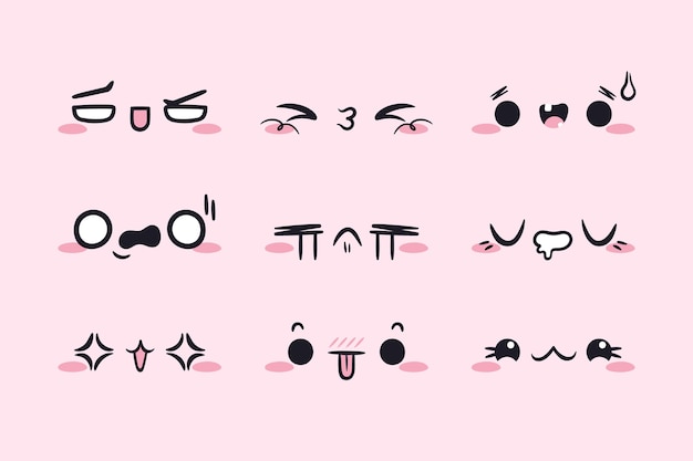 Ilustraciones de caras kawaii dibujadas a mano