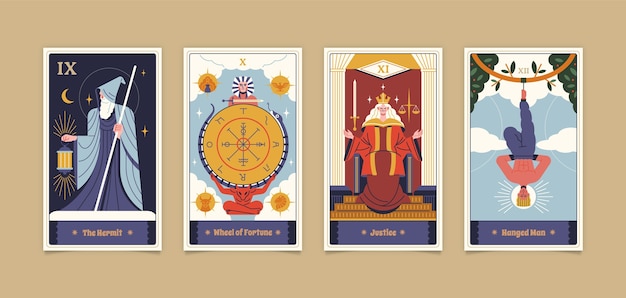 Ilustraciones de cartas de tarot de diseño plano