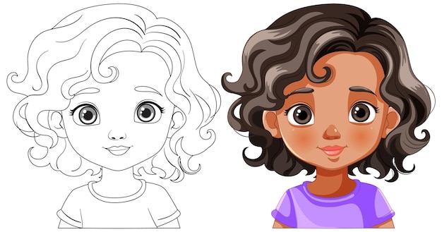 Vector gratuito ilustraciones de chicas coloridas y monocromáticas