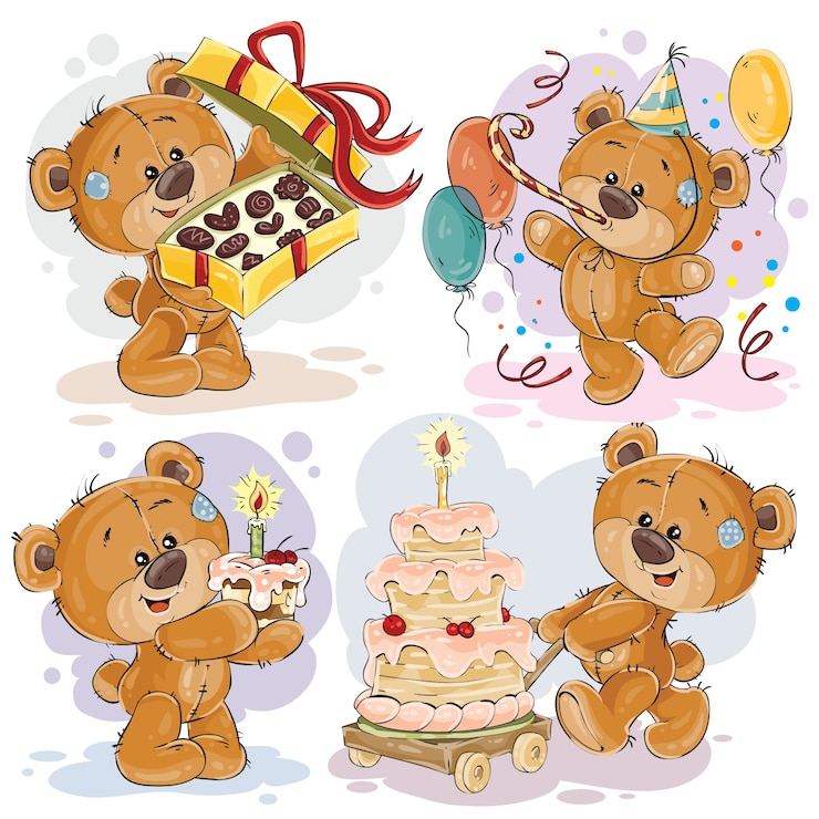 Vector gratuito ilustraciones de clip art de oso de peluche le desea un feliz cumpleaños
