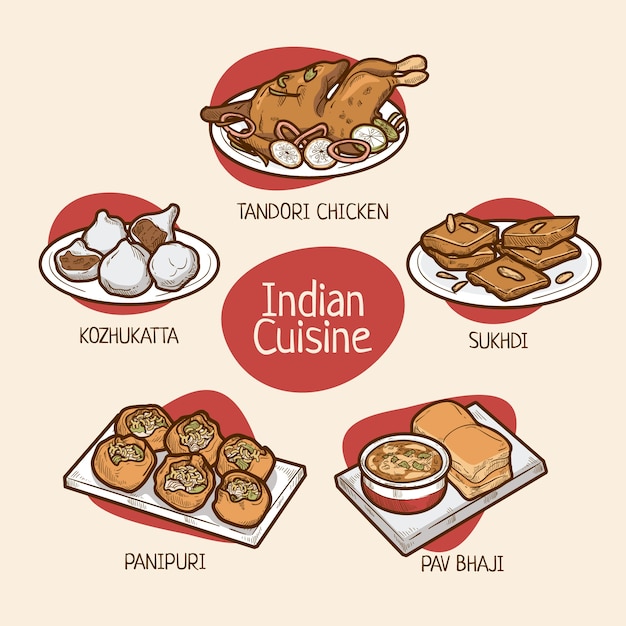 Vector gratuito ilustraciones de cocina india dibujadas a mano