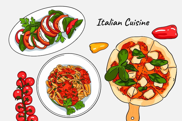 Ilustraciones de cocina italiana dibujadas a mano