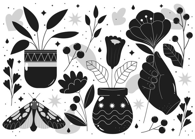 Ilustraciones sin color dibujadas a mano