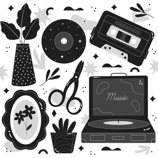 Ilustraciones sin color dibujadas a mano