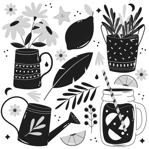 Ilustraciones sin color dibujadas a mano