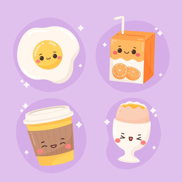 Ilustraciones de comida kawaii dibujadas a mano