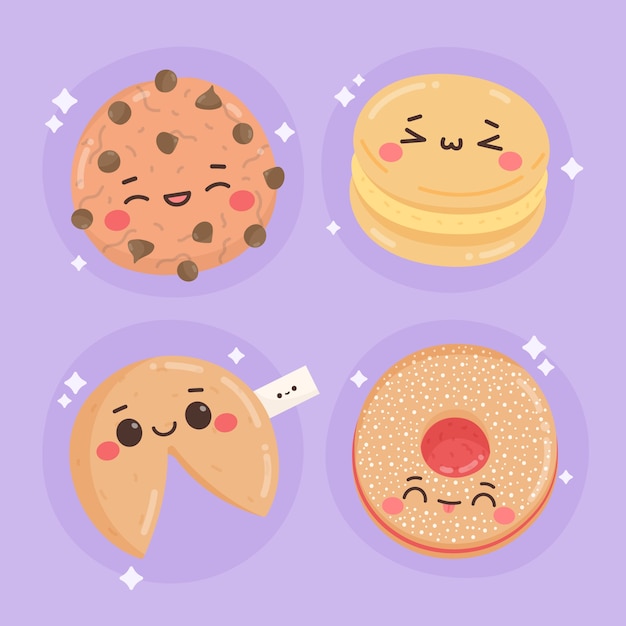 Vector gratuito ilustraciones de comida kawaii dibujadas a mano