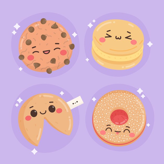 Ilustraciones de comida kawaii dibujadas a mano