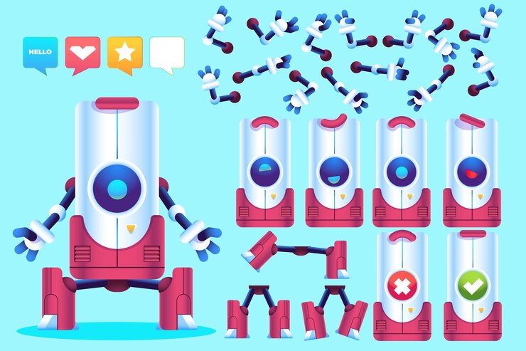 Vector gratuito ilustraciones de constructor de personajes de robot degradado