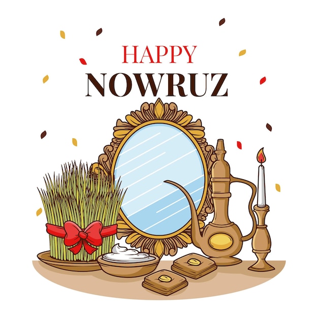 Ilustraciones de elementos dibujados a mano happy nowruz