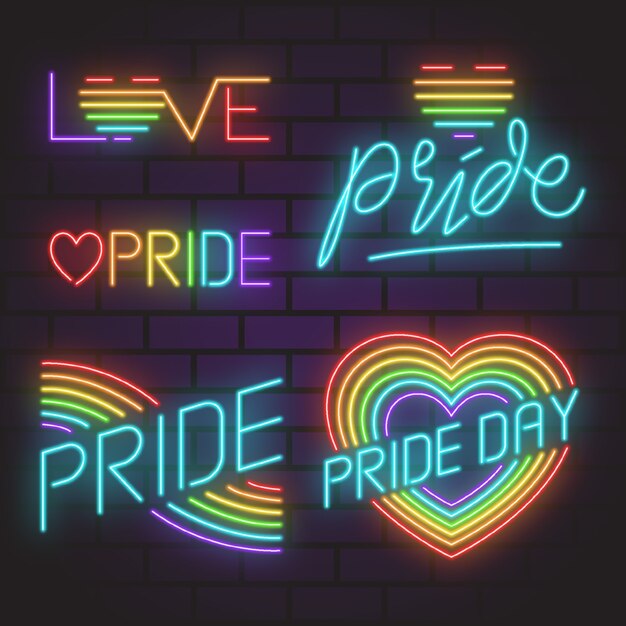 Ilustraciones empacan carteles de neón del día del orgullo