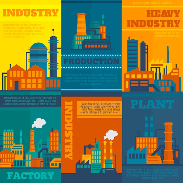 Vector gratuito ilustraciones de la industria con conjunto de plantillas de texto