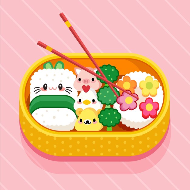 Ilustraciones kawaii planas dibujadas a mano