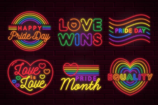 Ilustraciones de letreros de neón del día del orgullo