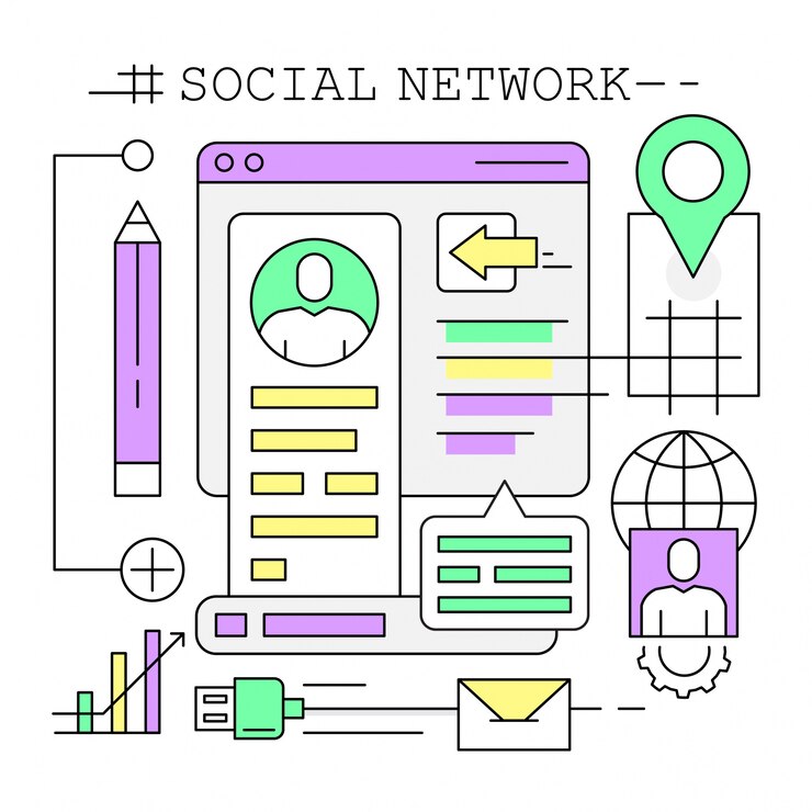 Vector gratuito ilustraciones lineales de redes sociales