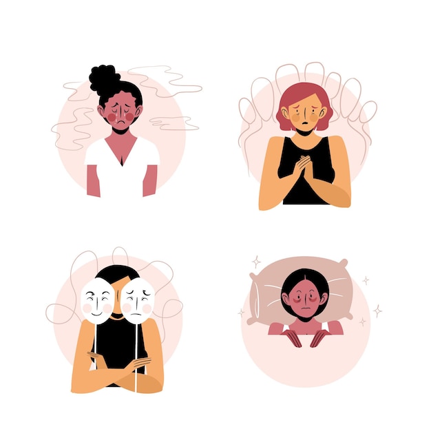 Ilustraciones de personas con problemas de salud mental.