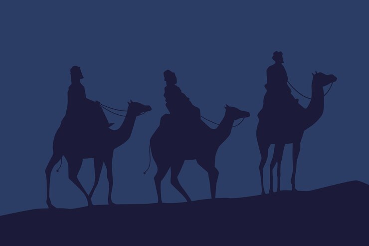 Vector gratuito ilustraciones planas de silueta de reyes magos