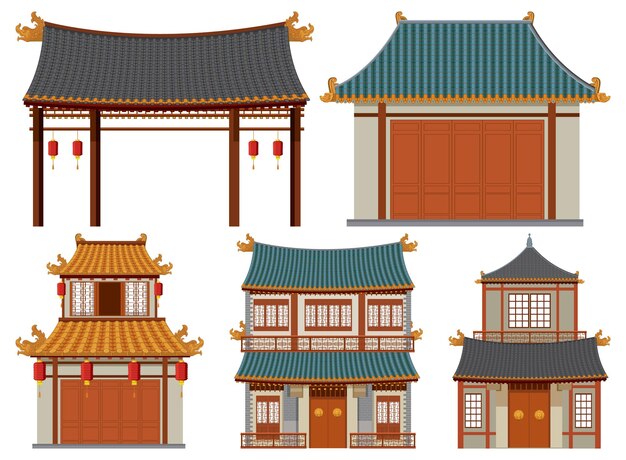 Ilustraciones tradicionales de la construcción asiática