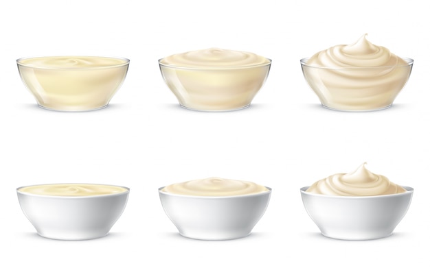 Ilustraciones vectoriales de mayonesa, crema agria, salsa, crema dulce, yogur, crema cosmética
