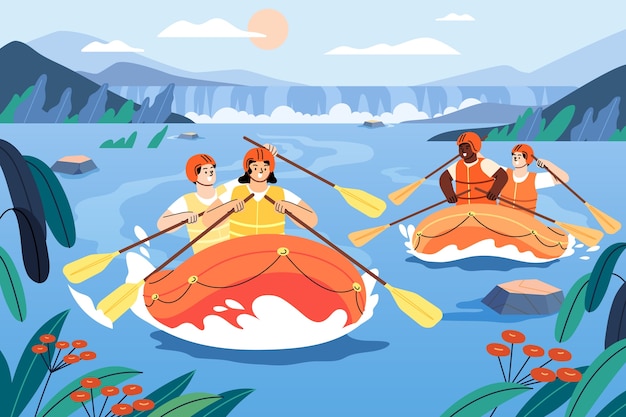 Ilustrador de rafting dibujado a mano
