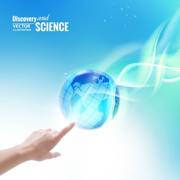 Imagen del concepto de ciencia de la mano humana tocando el globo terráqueo.