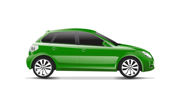 Imagen tridimensional del coche verde aislada sobre fondo blanco