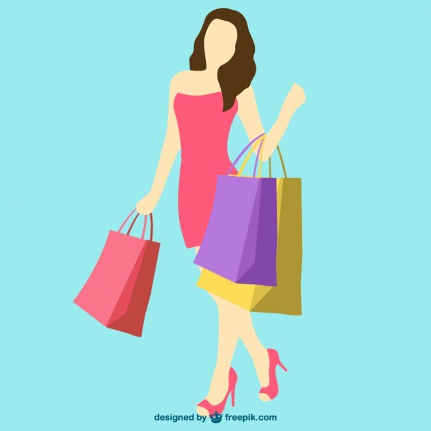 Imagen vectorial, chica de compras